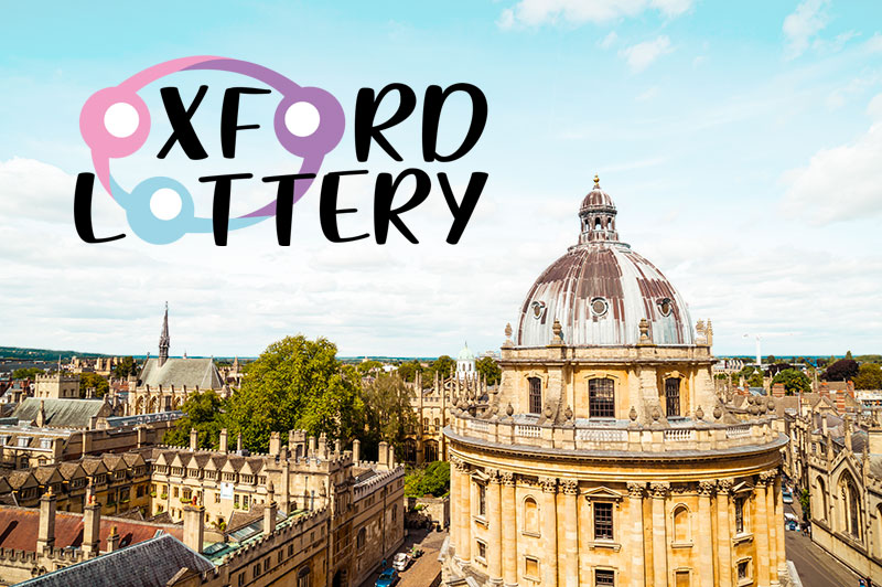 Oxford skyline with the Oxford Lottery logo