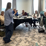 Group of volunteer support workers training